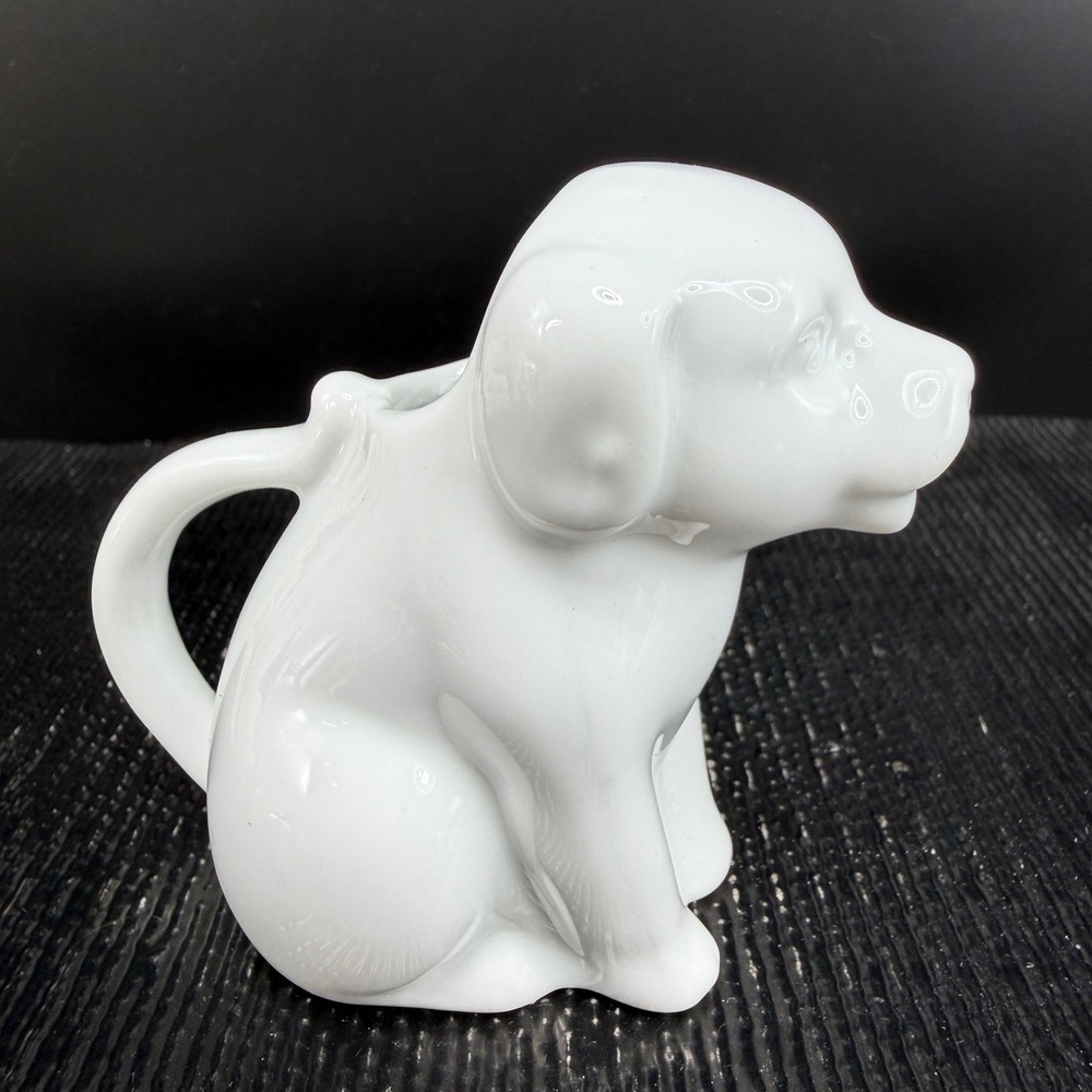 White Ceramic Dog Creamer Pitcher Vintage Puppy Figurine‎ Mini Milk Jug 3inch - Picture 8 of 9